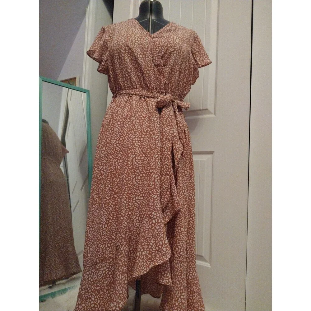 In' Voland Mauve Flouncy Faux Wrap High Low Dress Size 16 - Picture 1 of 7